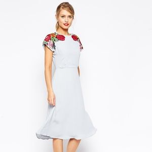 ASOS Midi Skater Dress with Embroidered Detail